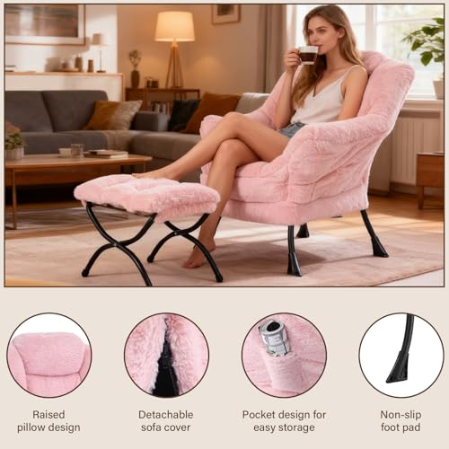 image for Welnow Lazy Chair with Ottoman, Modern Accent Chair with Armrests and 