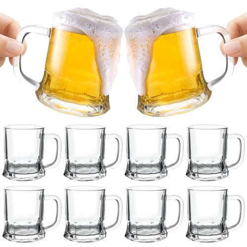 ZYFLSIYU 10Pcs Mini Beer Mug Shot Glasses,5 Oz Clear Shot Glasses Bulk with Handles, Heavy Base...
