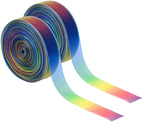 Shappy 1 Inch Rainbow Organza Ribbon Shimmer Sheer Rainbow Colors Ribbon (100 Yard)