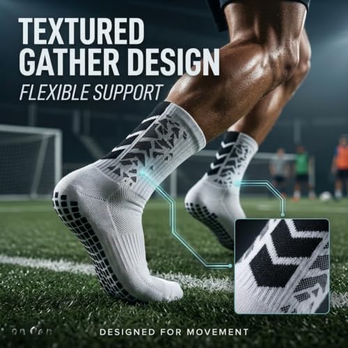 BOLDSTUFF Men's White Anti-Slip Football Socks WHITE BLACK - 4 BOX - Image 8