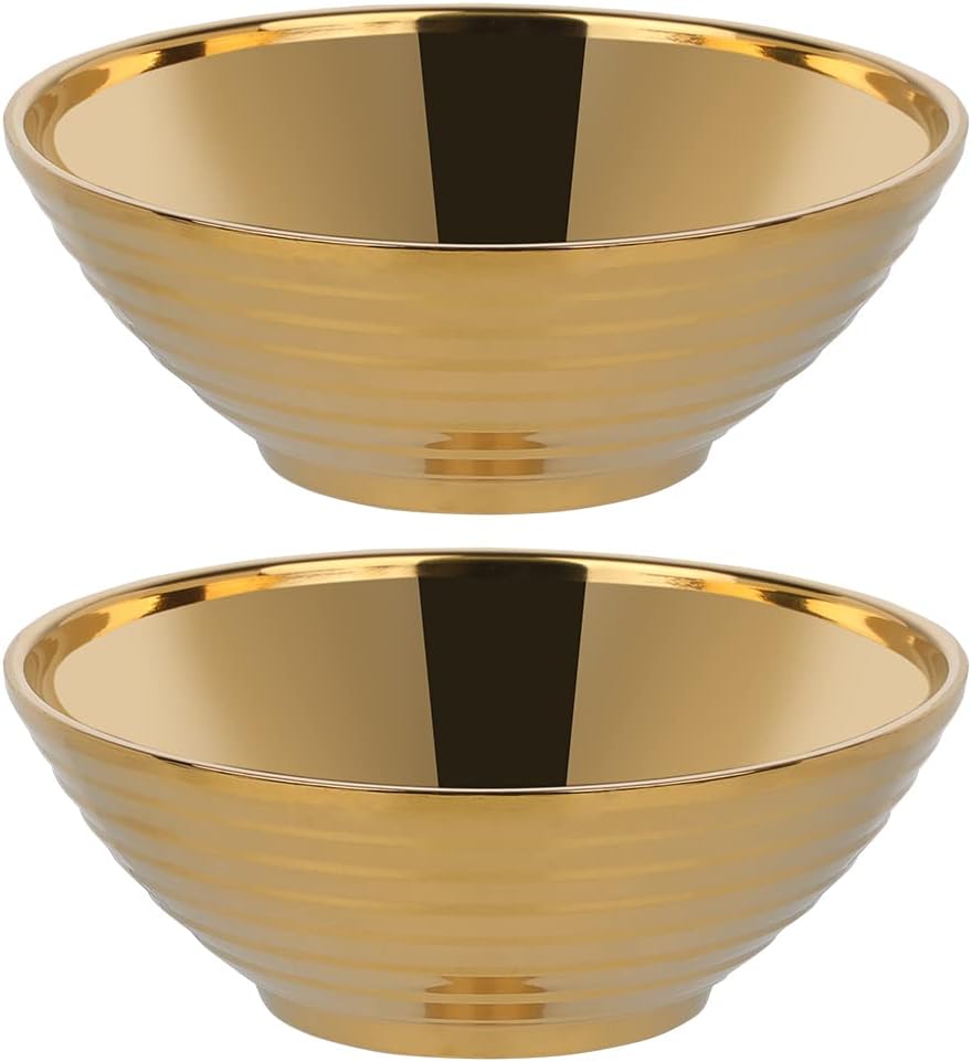 Buyer Star 2 Pack 28 Oz SUS304 Stainless Steel Ramen Noodle Soup Bowls, Double Wall Insulated Bowls for Cereal, Noodle, 7.9 Inches (20cm),Gold