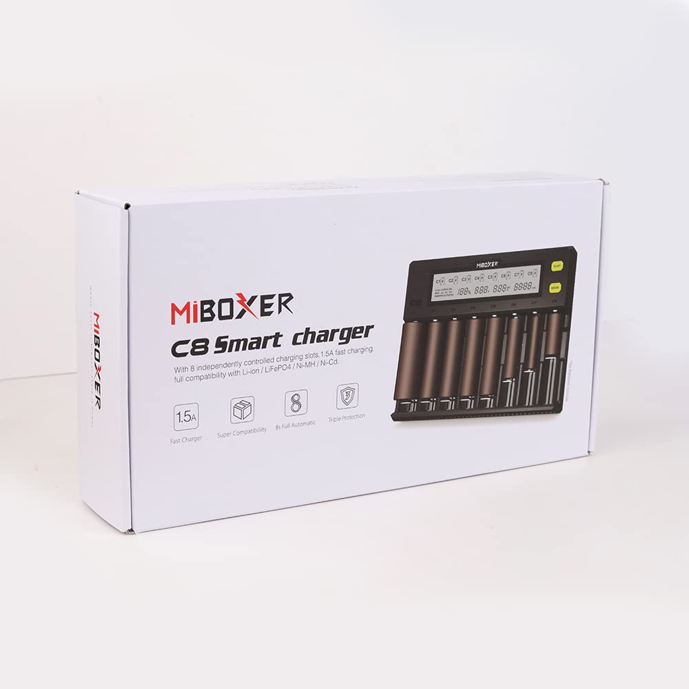 18650 - Cargador de batería universal con pantalla LCD para baterías NI-MH, NI-Cd, AA, AAA, 14500, 18350, 21700, 26650, Li-Ion LiFePO4, RCR123A (8 ranuras)