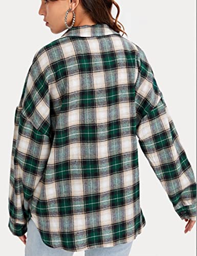 Image of HangNiFang Womens Flannel Plaid Shirts Oversized Button Shirts Blouse Tops