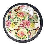 Beautiful Flowers and Birds 4PCS Drawer Knob Pull Handle Crystal Glass Cabinet Drawer Pulls Cupboard...
