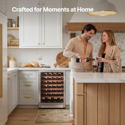 Image of Ca'Lefort 24 Inch Wine Fridge - 61 Bottle Wine Cooler Refrigerator | 40-65F Touch Control, Dual-Pane Glass Door, Adjustable Shelves, 3-Color LED, Built-In or Under Counter for Home Bar /Kitchen