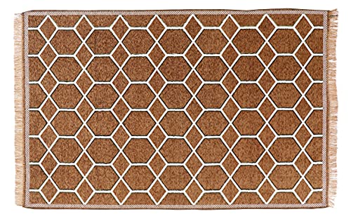 Image of Sparrow WorldGeometric Designer Superfine Exclusive Velvet Chenille Carpet /Area Rug /Bedside Runner (Camel, 4 X 6 Feet (121.92 X 182.88 CM)