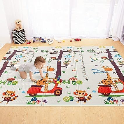 Image of WENGTY Double Sided Water Proof Giraffe Mat Extra Large Reversible Baby Play Mat, Bpa Free Learning & Crawling Foldable Foam Mat(200Cm X 150Cm, 0.8Cm) Multicolor, Count 1