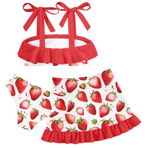 Image of ALISISTER Girls Swimsuit 3 Piece Bathing Suits Flounce Bikini Tankini Set Beach Swimwear with Cover Ups Skirt for 3-8 Years