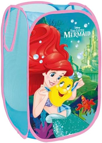 Superdiver - Contenedor plegable de Ariel La Sirenita, Licencia Oficial Disney: Para guardar y almacenar juguetes y ropa - 36x36x58 cm - Fácil de guardar. Perfecto para niños y niñas.