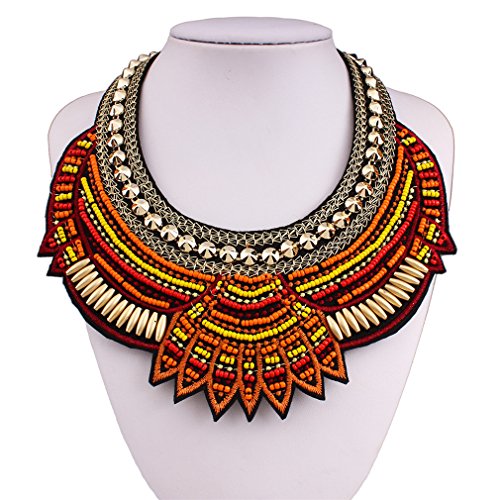 YAZILIND Ethnic Style Multiple Millet Beads Chunky Chain Bib Statement Choker Collar Necklace for Women2