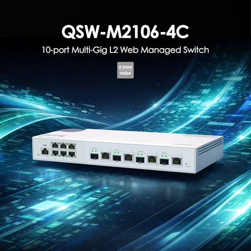 Image of QNAP 10-Port 10GbE Layer 2 Managed Switch with 4 x 10GbE SFP+ /RJ45 Combo and 6 x 2.5GbE RJ45 Ports (QSW-M2106-4C-US)