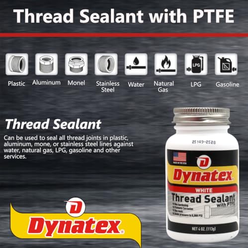 Image of Dynatex Thread Sealant with PTFE 4 oz Bottle - Non-Toxic, Non-Drying, Leak-Proof Seal, No Lead /Graphite, Ideal for Pipe Fittings (8-Pack)