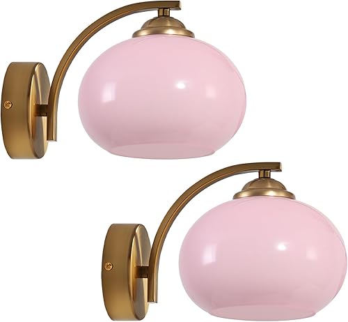 Miniatura 13 de Aplique de Pared de Cristal Lechoso Aplique de Pared Dorado Cepillado Luces de Tocador Globo Apliques Juego de 2 Apliques de Pared de Mediados de