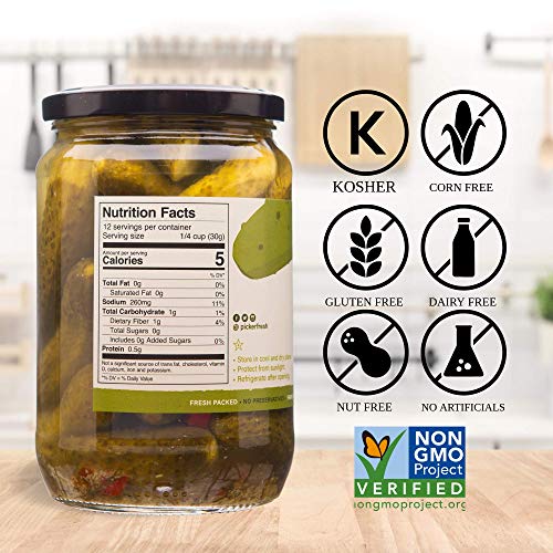 Pickerfresh Kosher Dill Wholes - Large Whole Pickles - Simple Ingredients - Non-Gmo, No Artificial Color & No Preservatives - 24 Oz #TOP2