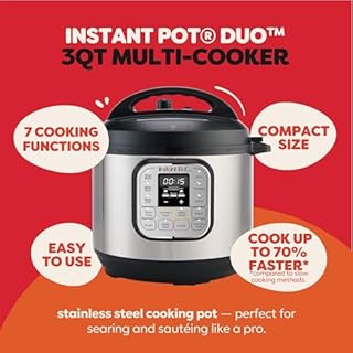 Instant Pot Duo 7-in-1 Mini Electric Pressure Cooker, Slow Rice Cooker, Steamer, Sauté, Yogurt Maker, Warmer & Sterilizer, Includes Free App with over 1900 Recipes, Stainless Steel, 3 Quart