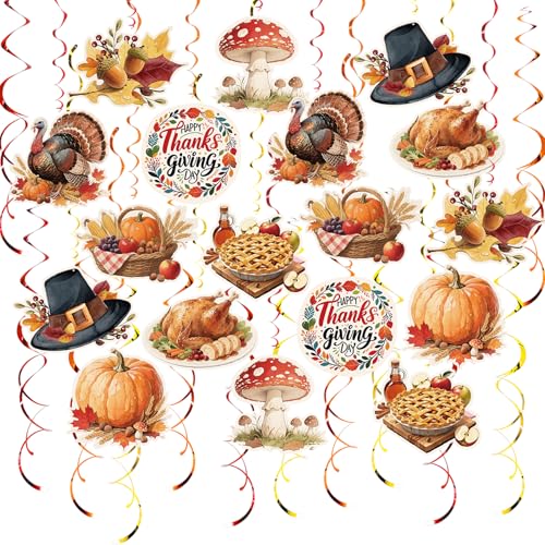 Image of Thanksgiving Hanging Swirl Set Party Decorations, 48 Pcs, Autumn Theme Pumpkin Maple Leaf Turkey Party Supplies Sign,Orange Brown Red