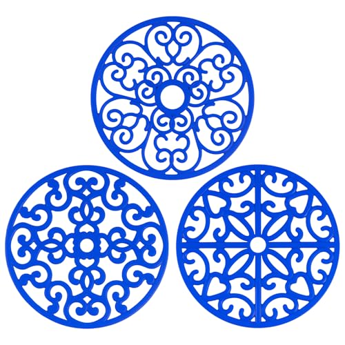 Image of CHEFBEE 3PCS Heat Resistant Silicone Trivet Mats for Hot Dishes, Blue | Flexible, Non-Slip, Modern Kitchen Trivets Protects Table & Countertop, For Teapots Pans Bowls, Daily Kitchen Use