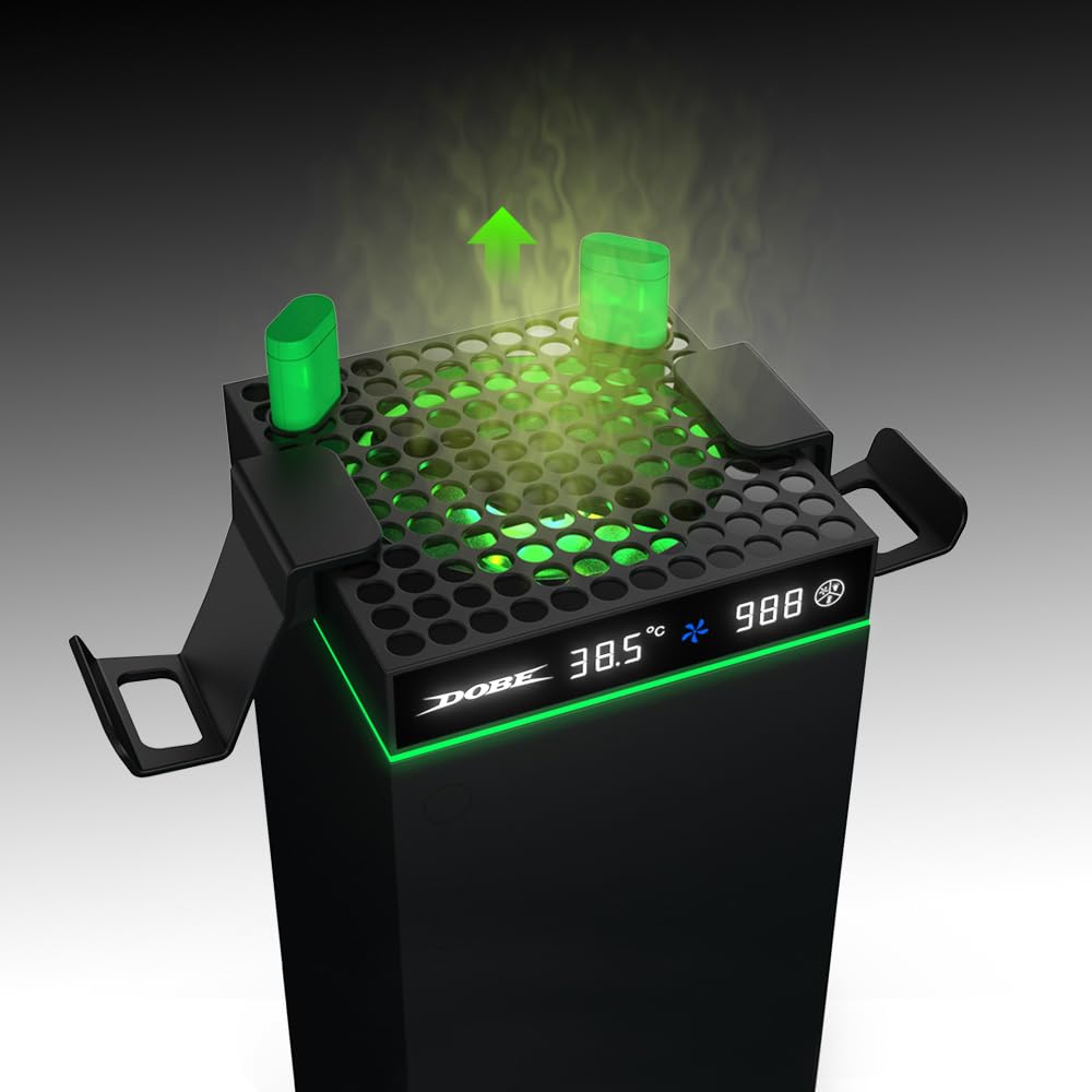 Dobe TYX-3606 - Ventola di raffreddamento compatibile con Xbox Series X/S con schermo LED, sistema di raffreddamento a velocità regolabile, ventola superiore a basso rumore con ventola indipendente e