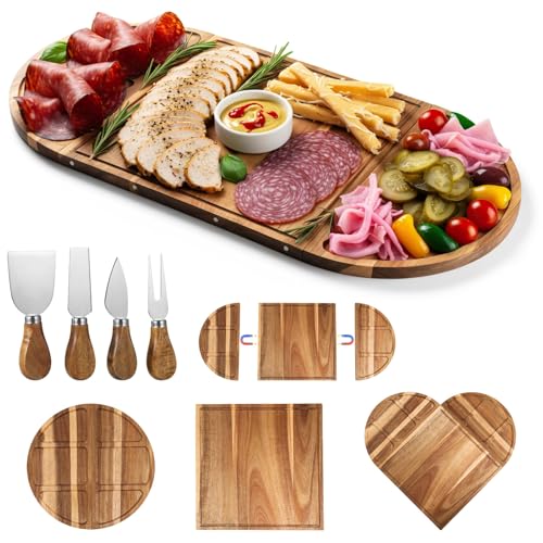 26 Inch Large Acacia Wood Charcuterie Board Set with 4