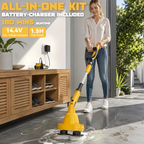 Image of NATBEESY Electric Spin Scrubber Kit, Cordless Battery Electric Mop, Dual-Head Power Scrubber, 680 /1200 RPM, 45 Adjustable Head, Extendable Handle for Tile, Tub, Floor, Bathroom