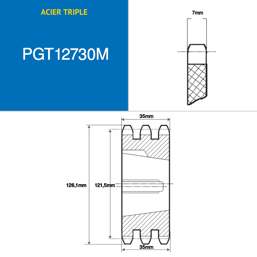 CMW - Piñones con buje desmontable 2012 - Triples - 08B3 - Norma ISO - Acero - 30 dientes - Paso 12,7 mm