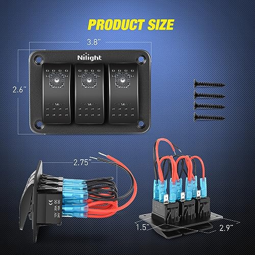 Image of Nilight 3 Gang Aluminum Rocker Switch Panel Pre-Wired | 5 Pin ON Off Pinkish Purple Toggle Switches SPST 12V 24V Night Glow Stickers for Cars Marines Boats Campers RVs