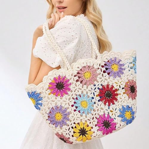 Bolso de Playa de Paja Floral para Mujer miniatura 2