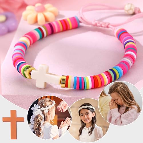 Image of Baptism Gifts for Girl, Catholic Cross Bracelet First Holy Communion Baptism Confirmation Decorations Favors for Daughter Granddaughter Niece Goddaughter