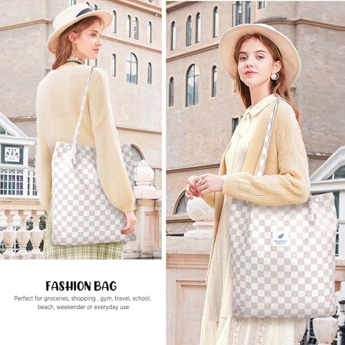 Image of Ayieyill Corduroy Tote Bag for Women Canvas Shoulder Cord Purse with Inner Pocket