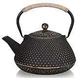 DRNKNSTX Cast Iron Tea pot, 25oz Japanese Tetsubin Teapot with Infuser for Stove Top, Tea Kettle Coated with Enameled Interior for Loose Leaf and Tea Bags, Ideal for Tea Steeper