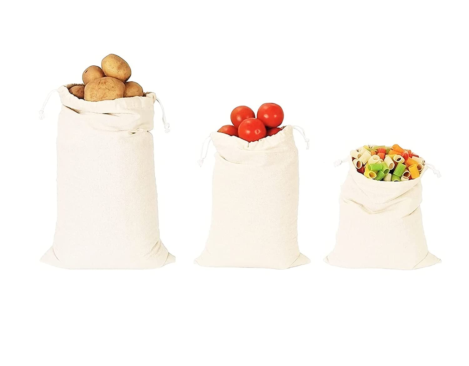 OREAYU ™ 3 Muslin Cotton Set Reusable Multipurpose Kitchen Storage Bags - Fridge Bags - Reusable Bags - Grocery Bags - Refrigerator Bag -Vegetable & Fruit Storage Bags 1 Set of 3 Bags