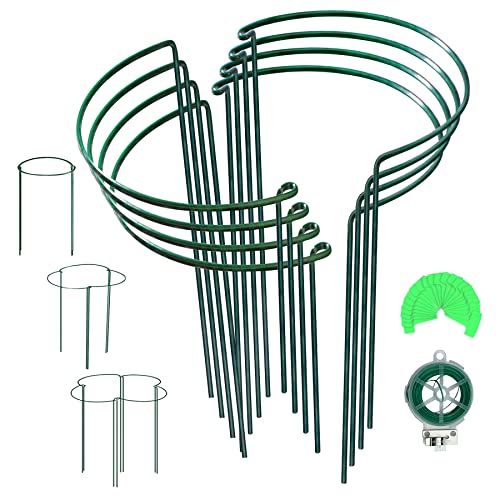 8 Pack Plant Support For Indoor Plants, Eaone Peony Support Plant Cage With 20Pcs Planting Label & 50M Garden Twist Tie, Half Round Ring Flower Stakes For Potted Plants Rose Tomatoes Vegetables #TOP26
