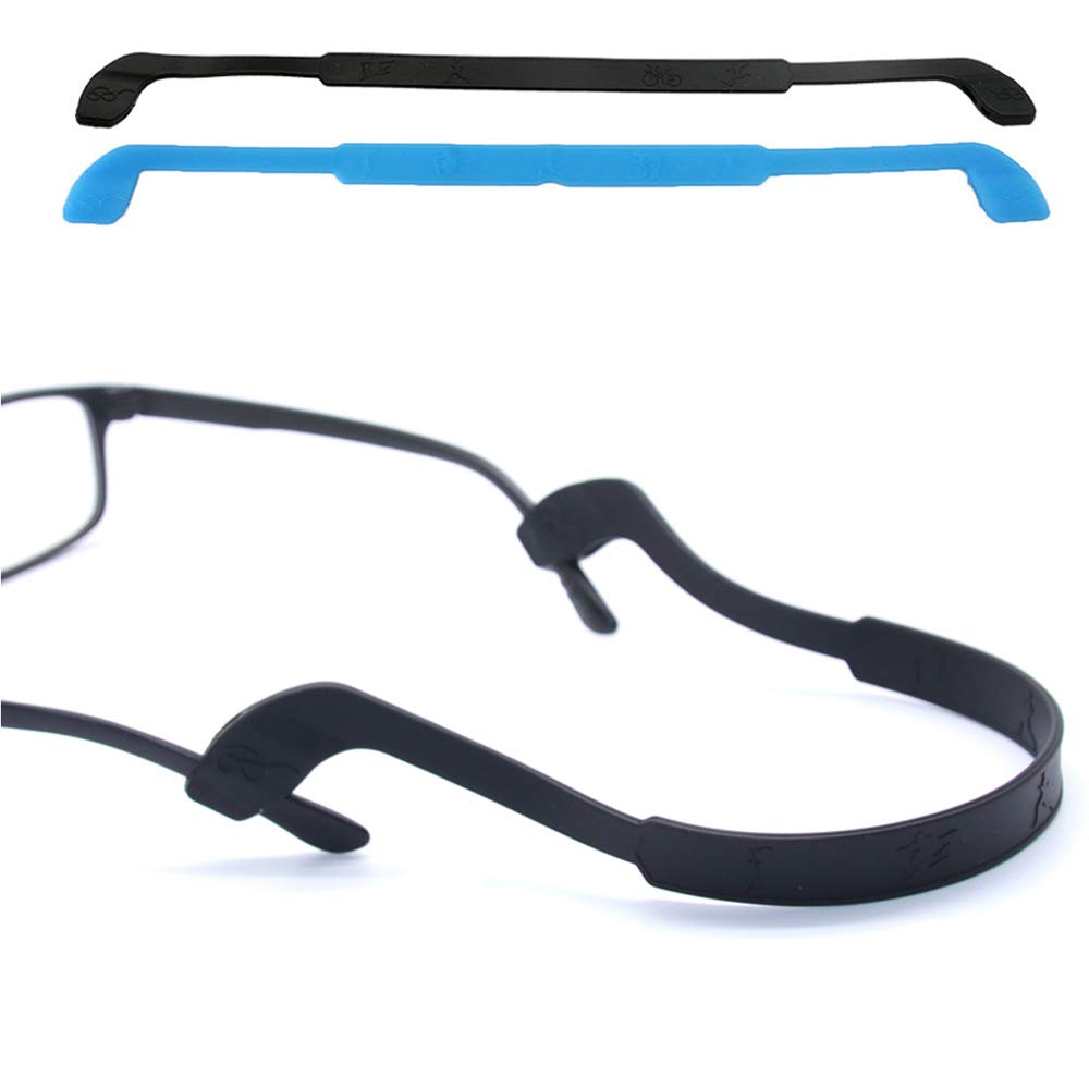 Glasses Strap Anti-Slip Silicone Eyeglass Strap Eyewear Retainers Sports Elastic Soft Sunglass Cord Holder 2PCS(Black /Light Blue)
