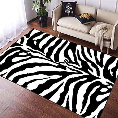 Tapis Sejour Haute qualité Noir Blanc zébré décor à la Maison Moderne Doux Lavable Moquette Salon Grande Taille 160 x 230 cm