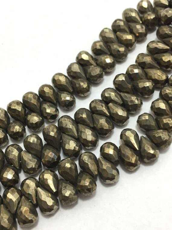 Gouttes de pyrite facettées de 6x8 mm pour concevoir des colliers et bracelets artisanaux