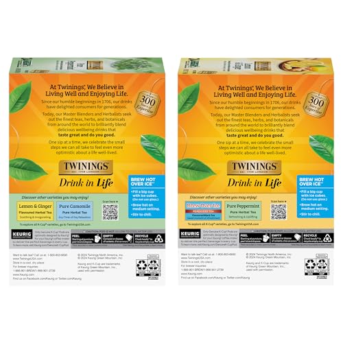 Image of Twinings Pure Peppermint Herbal Tea K-Cups for Keurig, 24 Count (Pack of 1) + Lemon & Ginger Herbal Tea K-Cups for Keurig, 24 Count (Pack of 1)