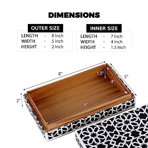 Handicrafts Home Small Decorative Storage Box with Lid, Black White Persian Tile Keepsake Box - Image 3