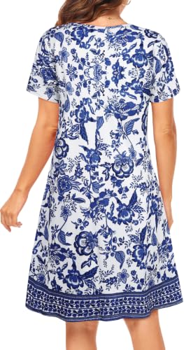 Image of elescat Womens Summer Dresses Casual Loose Tshirt Floral Pockets Sundress | 2026 Boho Flowy Short Sleeve Dress, Two Hidden Pockets, Loose Beach Cover Up, Solid or Floral, Fashion Vacation Outfits