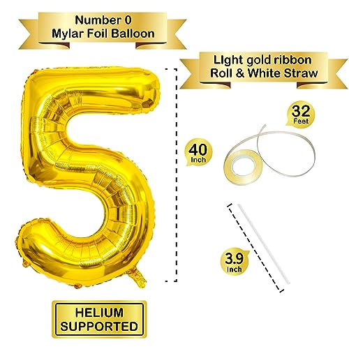 Image of Gold Number Balloons Birthday Balloons - Giant Gold Number 5 Balloon 40 inch, Numbers Balloon Birthday Decorations, Gold Party Supplies for Women Men