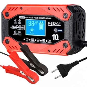 10A Carica Batteria per Auto, 12V 10A/24V 5A Multi Protezioni Caricabatterie Mantenitore di Carica Auto Moto con Schermo LCD Touch Caricatore Batterie per Moto,Barche, Auto, Batteria AGM
