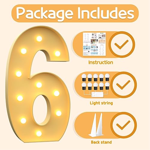 Marquee Numbers 4 Feet Tall Large Light Up Numbers 6th 16th Sweet Sassy and Six Birthday Decorations Girl Boy Big Yellow Light Outdoor Anniversary Decorations Balloon Arch Kit Party Backdrop 6