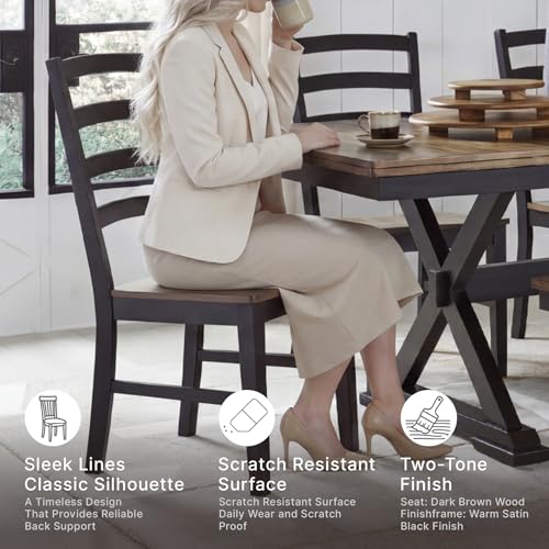 Signature Design by Ashley Wildenauer Dining Chairs Set of 2, Modern Ladderback Dining Chairs with Solid Wood Frame, Two-Tone Finish, Contoured Seat, Black/Brown - image 6