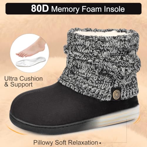 Image of FamilyFairy Women's Slipper Boots Winter Warm Gift Bootie Indoor Outdoor | Cozy Fuzzy Folding Knit, Plush Fleece Lining, Non-Slip Versatile Sole, Comfort Memory Foam, Birthdays & Holidays, Easy Care