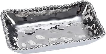 Pampa Bay Silver Titanium Finish Porcelain Rectangular Dish, 7-inch Length