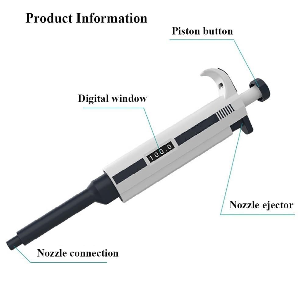 Pipeta dosificadora de laboratorio, pipeta monocanal ajustable, con ventana digital, botón de pistón, puntas y herramientas, pipetas de aspiración precisa.(20ul)