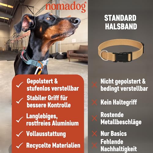 Nomadog Trailblazer Hundehalsband mit Griff für Große Hunde - Premium Aluminium Schnalle, Strapazierfähiges taktisches Halsband, Verstellbar, Gepolstert, Reflektierend (L)