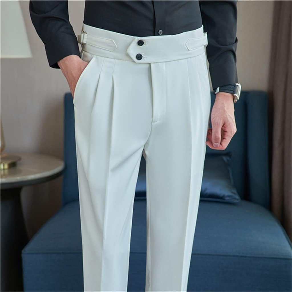 White British Autumn High Waisttrousers Men Slim Fit Suit Pants Office Party Formal Pants