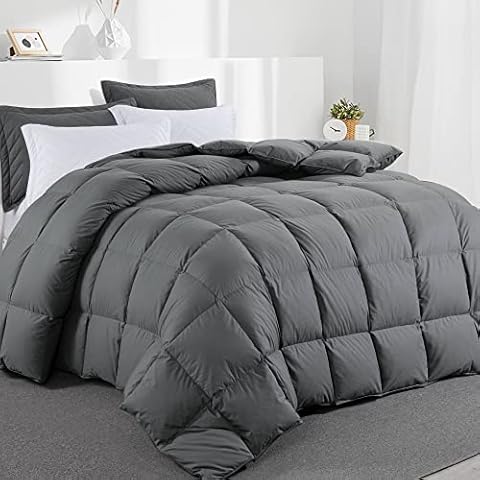 HOMBYS 128x120 Oversized King Feather and Down Comforter, 50% Down 500+ Fill Power Grey Duvet Insert with 100% Cotton Cover, Fluffy Extra Large Comforter with Corner Tabs Cover