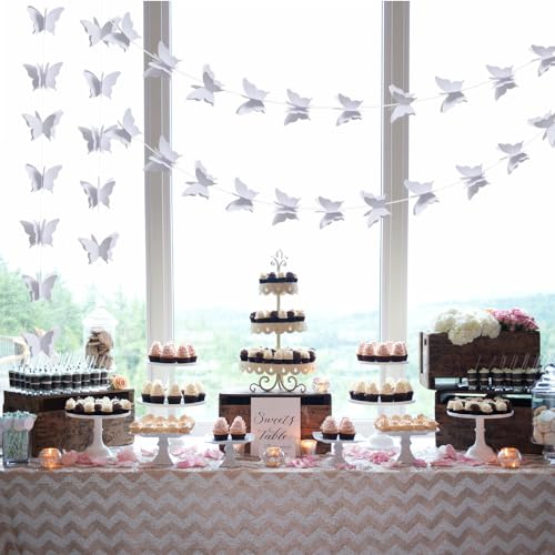 Image of BEISHIDA 5 Pieces White 3D Butterfly Paper Garland Hanging Decorative Banner for Home Ceiling Decor Birthday Party Baby Shower Wedding Theme Showcase Decoration Supplies Total 393 Inch Length