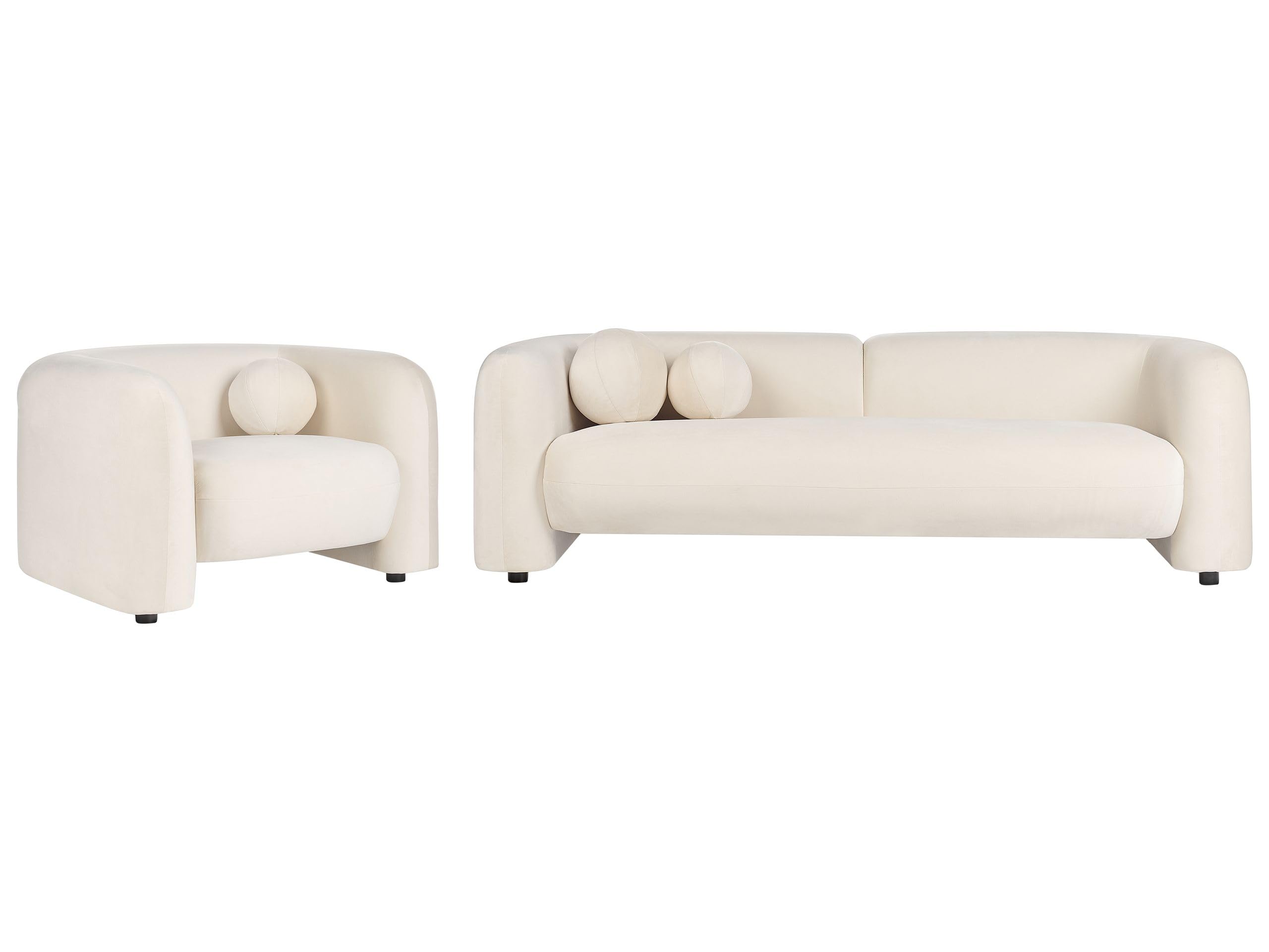 Sofa Set Samtstoff creme wieß 4-Sitzer Dekokissen Wohnzimmergarnitur Leiren